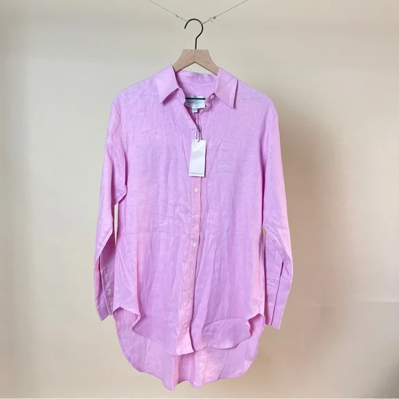 NWT BARDO COLLECTIVE Trevi Linen Shirt in Bubblegum Pink - Picture 2 of 5